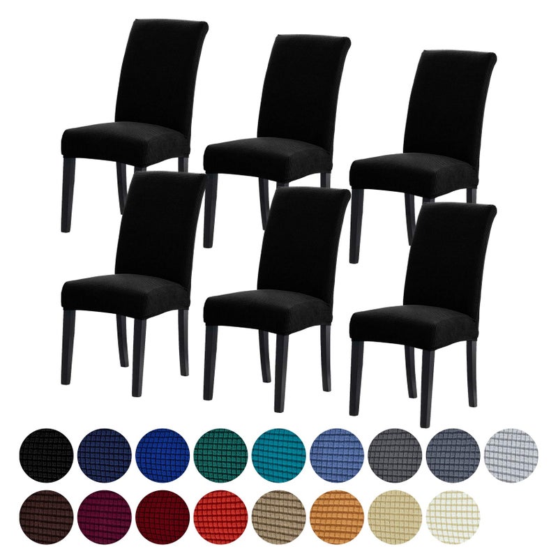 Howhic Stretch Chair Covers for Dining Room Set of 6, Removable Washable Dining Room Chair Covers, Dining Chair Slipcovers Seat Protector, Great for Home Upholstery and Banquet (Black, 6 Pack) - Image 1